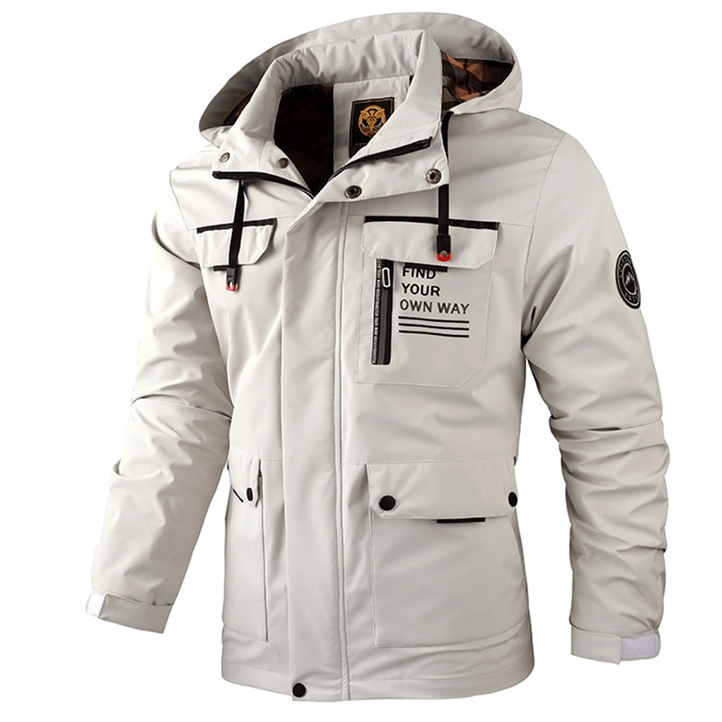 Windbreak Shell Jacket - Jaket bertudung kasual pria, tahan air