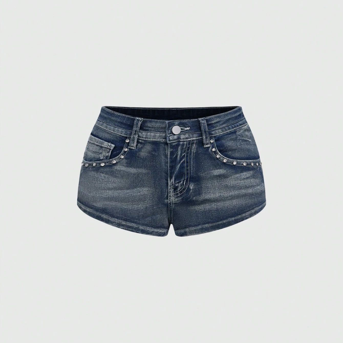 Street Fashion American - Celana Pendek Denim Bordir Berhias Rhinestone