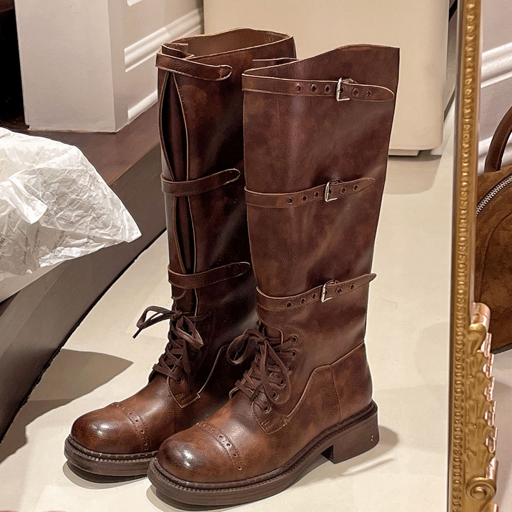 Street Fashion Vintage - Sepatu Bot Setinggi Lutut Wanita Desain