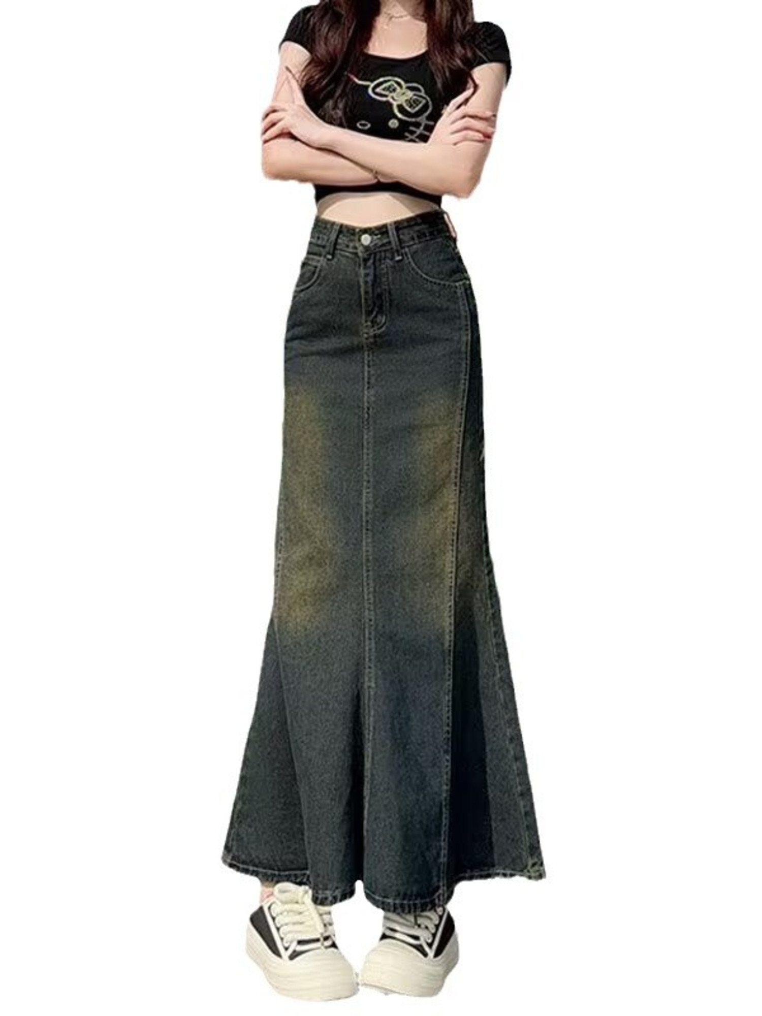Street Fashion Vintage - Rok Maxi Denim Vintage Wanita Model