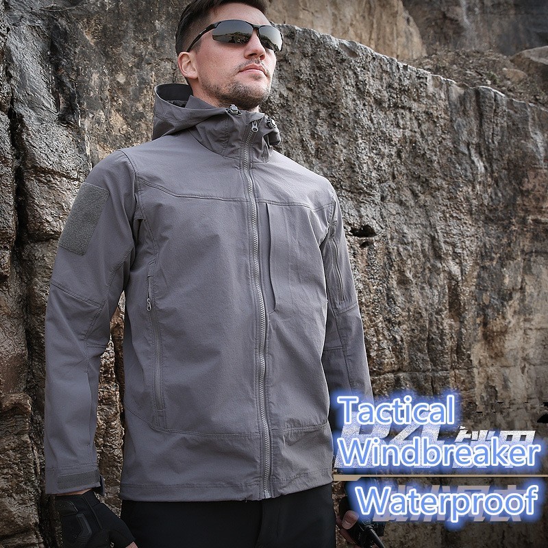 Windbreak Shell Jacket - Jaket bertudung tahan angin pria, mantel