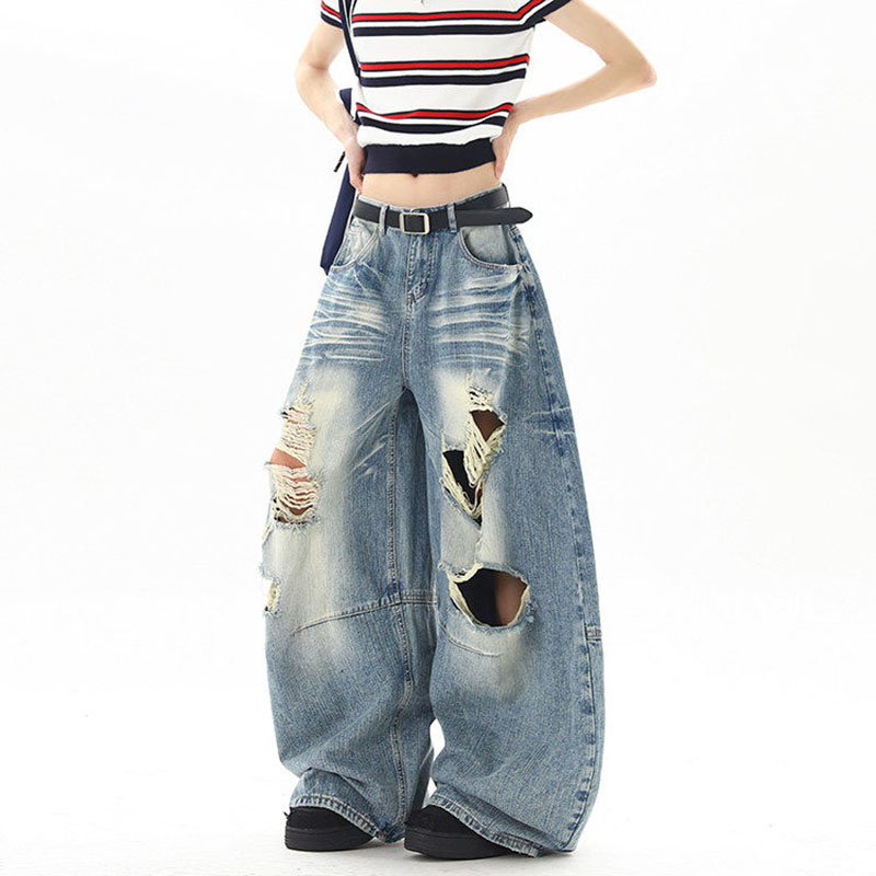 Street Fashion American - Celana Jeans Wanita Oversize Gaya Jalanan