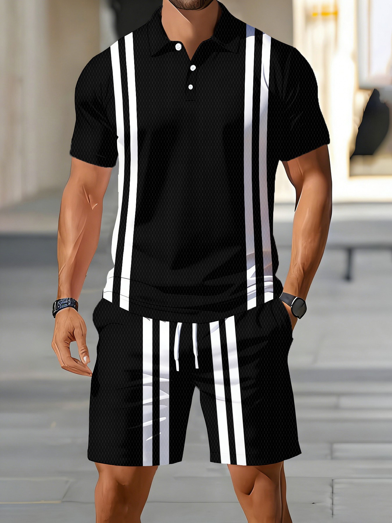 Street Fashion American - Set Kaos Polo Lengan Pendek Pria