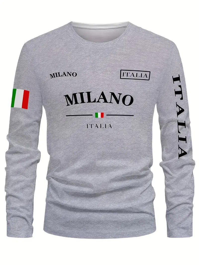 Street Fashion Of Milan - Kaos Lengan Panjang Pria Musim Semi/Panas