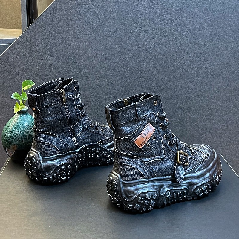 Sepatu Bot Denim Kasual Fashio - Street Fashion Youth ulasan dan harga