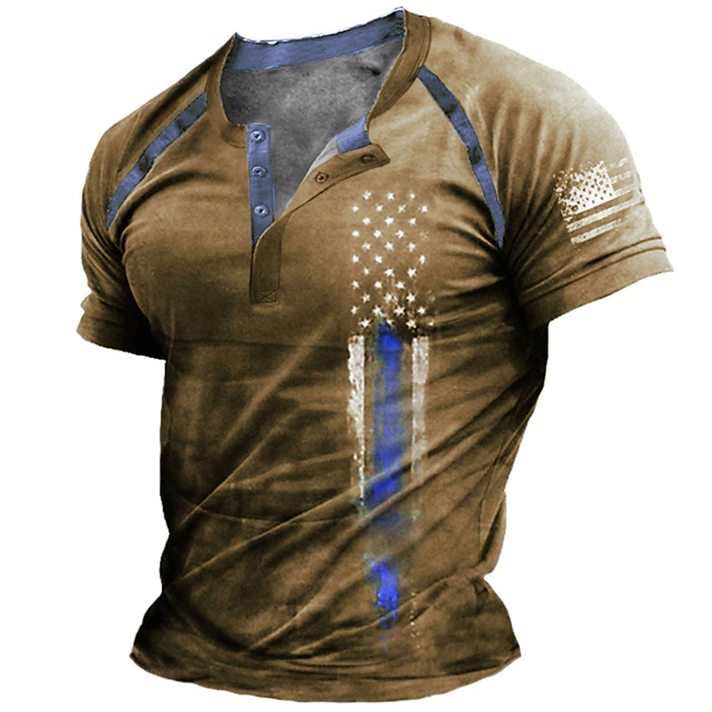 Kaos Henry Pria Motif Bendera  - Street Fashion Vintage ulasan dan harga