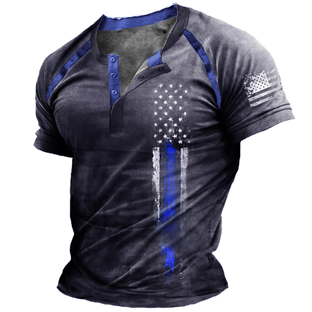 Kaos Henry Pria Motif Bendera  - Street Fashion Vintage ulasan dan harga