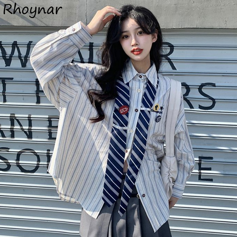 Kemeja Bergaris Wanita Longgar - Street Fashion Youth ulasan dan harga